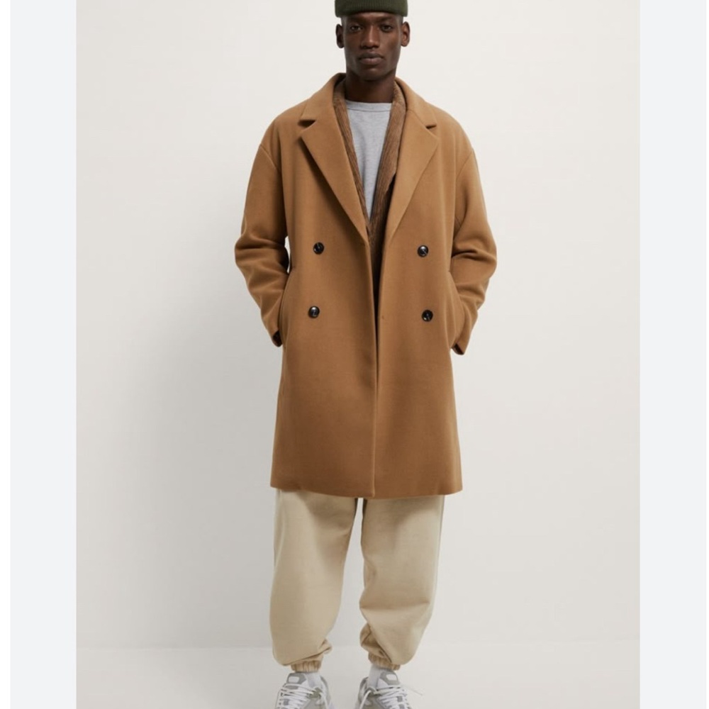 Zara Men's Camel Double-Breasted Trench Coat